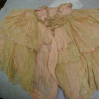 Front View of Pink Capelet with Cream Lace