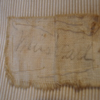 View of Label in Peach and Blue Dress