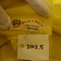 View of Label in Sleeveless Yellow Print Dress