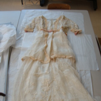 Front View of Peach Day Dress with Floral Motif