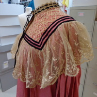 Detail View of Pink Morning Robe with Lace Yoke