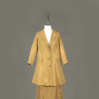 Front View of Khaki Twill Suit with Split Skirt