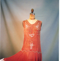 Front View of Rose Crepe Beaded Dress