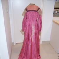Back View of Pink Morning Robe with Lace Yoke