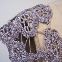 Detail View of Gray Raffia Lace Dress with Belt