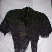 Front View of Heavily Beaded Black Capelet