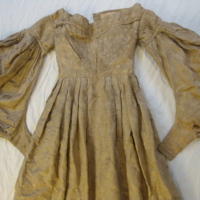 Detail View of Upper Front of Gold Silk Jacquard Dress with Floral Motif