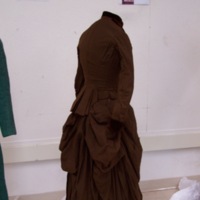 Back View of Brown Wool and Velvet Bustle Dress