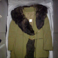 Front View of Olive Dress and Coat with Fur