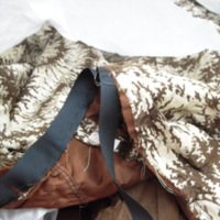 View of Condition of Brown and Ivory Print Silk Dress