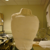 View of Condition of Pink and Gray Bustle Ensemble