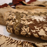 Detail View of Brown and Ivory Print Silk Dress