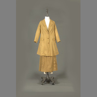 Rotating View of Khaki Twill Suit with Split Skirt