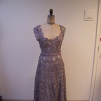 Front View of Gray Raffia Lace Dress with Belt