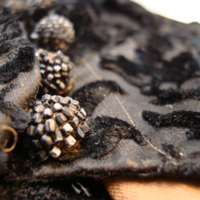 Detail View of Black Embossed Velvet Bodice with Beading