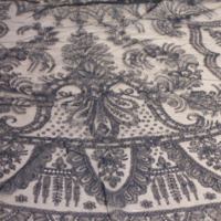 Detail View of Black Lace Shawl with Floral Motif
