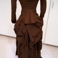 Detail View of Brown Wool and Velvet Bustle Dress