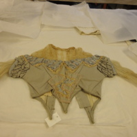 Front View of Gray Silk Evening Bodice with Lace