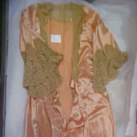 Front View of Peach Dressing Gown with Cream Lace